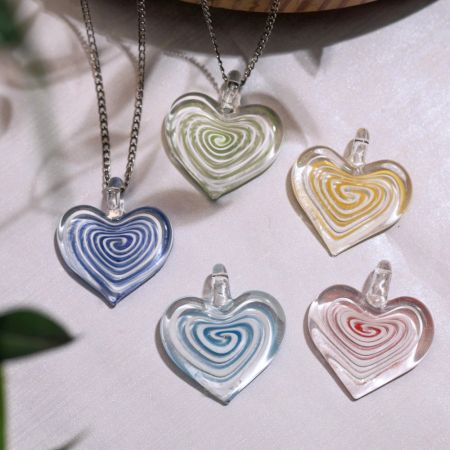 Glass Spiral Heart Pendant for Jewellery Making 5 Pieces